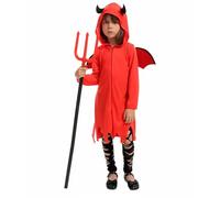 Vestito Halloween Bambino Diavoletto Con Coda E Cappuccio Attaccata
