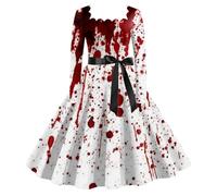 Vestito Halloween da donna, a forma di sangue a maniche lunghe, abito da sera da donna, elegante, elegante, elegante, per Halloween, abiti insanguinati, una linea di vestito, di grandi dimensioni