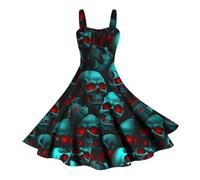 Vestito Halloween da donna, abito Audrey Hepburn, con divertenti fantasma stampati medievali Hepburn elastici sexy festa gonna medievale vita alta terrore feste maschere cocktail sera abiti