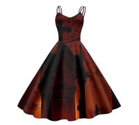Vestito Halloween da donna, abito Audrey Hepburn, in vita con supporto corsetto stampato splicing vampiro spalline per il collo gonne insanguinate feste maschere cocktail glamour abiti carnevale