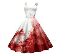 Vestito Halloween da donna, abito Audrey Hepburn, senza maniche Bretelle Elastico in vita Chiusura elegante Diavolo Principessa Hepburn Gonna Insanguinata Festa Maschere Cocktail Affascinante Abiti