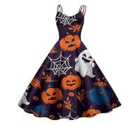 Vestito Halloween da donna, abito Audrey Hepburn, senza maniche, elastico in vita, con chiusura elegante diavolo principessa Hepburn gonna a vita alta gotica retrò sanguinante swing matrimonio party