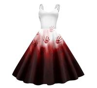 Vestito Halloween da donna, abito Audrey Hepburn, senza maniche spalline elastico in vita con chiusura elegante diavolo principessa Hepburn gonna medievale vita alta terrore festa maschere cocktail