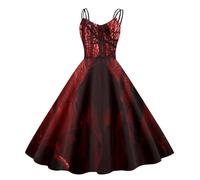 Vestito Halloween da donna, abito Audrey Hepburn, Vita Holder Corset Stampato Giunto Vampiro Spalline Collo Gonne Diavolo Stile Vittoriano Taglio Mascherata Cocktail Gonna Per Carnevale