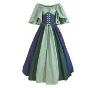 Vestito Halloween da Donna Stampato, Abito da Donna Rinascimentale Tinta Unita Patchwork Gotico Vintage Vestiti con Spalle Scoperte a Collo Basso Abito Maniche Corte da Cocktail Halloween