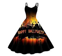 Vestito Halloween donna, costume Halloween donna adulta, senza maniche, stampa retrò elegante corsetto vita chiusura a pieghe costume stile gotico vampiro sposa vintage castello festa abiti