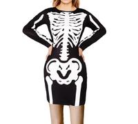 Vestito Halloween Donna, Halloween Scheletro Costume Donna 3D Stampa Manica Lunga Skinny Scheletro Tuta con Scollo a V Abito con Cerniera Tuta Intera per Halloween Vestire Festa Carnevale Cosplay