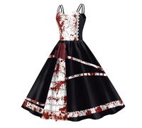Vestito Halloween Donna Vestito Audrey Hepburn Senza Manica Spalline Elastico Vita Chiusura Elegante Diavolo Principessa Hepburn Gonna Vampiro Fantasma Errante Scuro Festa Fata Pieghe Abiti
