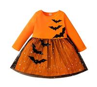 Vestito Halloween per Bambina Bambino Tutu Strega Stampa a Zucca Cappello Costumi Completo Costume di