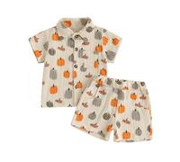 Vestito Halloween per bambini e neonati, zucca, cotone, lino, maglietta e pantaloncini, set di vestiti da 2 pezzi, bianco, 12-18 Monate