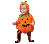 Vestito Halloween Zucca Neonato 2 Pezzi,Costumi Halloween Neonati,Maniche Lunghe Vestiti Neonatos, Costume Halloweens Neonato in Cotone Unisex, Costumes Zucca Tuta con Cappuccio+Pantaloni a Righe