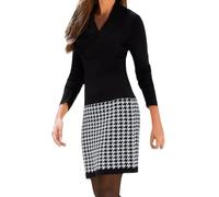 Vestito Hippie Donna - Abito Pied De Poule da Donna Abito con Scollo A V A Maniche Lunghe con Cuciture alla Moda Abiti Casual da Lavoro per Abiti da Lavoro da Donna Abiti Lunghi Morbidi