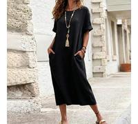 Vestito in cotone verde menta & verde salvia con scollo a girocollo e maniche corte, stile pastorale in lino, vestito casual da resort taglie forti per primavera & estate 0XL,1XL,2XL,3XL,4XLColore uni