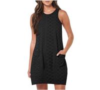 Vestito in Donna Elegante Curvy Abiti Estivi Taglie Forti Girocollo Manica Corta Vestiti Casual Abito Eleganti Tinta Unita Vestito Boho Women's Dress Abito da Spiaggia Vestiti Primavera con Tasca