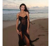 Vestito in in rete trasparente e fenditura, con schiena scoperta - Mini abito asimmetrico e audace per coprire il bikini, festival e discoteca L,M,S,XS,XXSColore unicotulle
