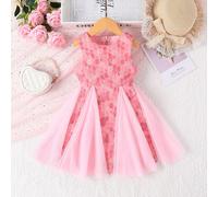 Vestito in rete da bambina senza maniche con ricamo a rose, canottiera e gonna alla moda, carina e adorabile 6Y,7Y,8Y,4Y,5Y,2-3YColore unico,PiantePoliestere