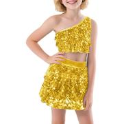 Vestito Latin o Bambina 3-16 Anni Paillettes Gonna Tulle Ballo Salsa Tango Rumba Bachata Costume Danza Sportivo Top Corto Moda Bambino