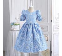 Vestito leggero a-line con maniche a palloncino e jacquard per ragazze giovani, in stile principessa, adatto come regalo di compleanno, per feste, matrimoni, damigella 6Y,7Y,4Y,5YFloreale,PiantePolies