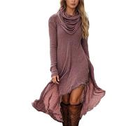 Vestito Lino Donna Estivo-Abito Casual A Maniche Lunghe in Tinta Unita, con Scollo Rotondo E Maniche A Sbuffo, da Indossare Tutti I Giorni