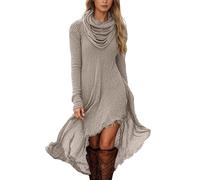 Vestito Lino Donna Estivo-Abito Casual A Maniche Lunghe in Tinta Unita, con Scollo Rotondo E Maniche A Sbuffo, da Indossare Tutti I Giorni