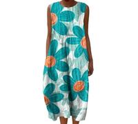 Vestito Lino Donna Estivo Elegante Floreale Prendisole Girocollo Senza Maniche con Tasche Copricostume Mare Spiaggia Taglie Forti Comode Curvy Moda Bohemien 2026 Chic Leggero