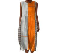 Vestito Lino Donna Estivo Elegante Floreale Prendisole Girocollo Senza Maniche con Tasche Copricostume Mare Spiaggia Taglie Forti Comode Curvy Moda Bohemien 2026 Chic Leggero