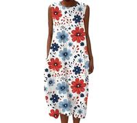 Vestito Lino Donna Estivo Elegante Floreale Prendisole Girocollo Senza Maniche con Tasche Copricostume Mare Spiaggia Taglie Forti Comode Curvy Moda Bohemien 2026 Chic Leggero