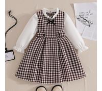 Vestito lungo a maniche lunghe 2 in 1 da ragazza, in stile vintage francese, elegante e carino, con motivi a quadri e floreali ditsy, adatto per l'autunno/inverno. Questo vestito è adatto per la scuol