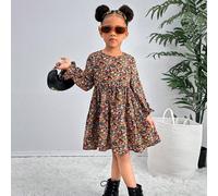 Vestito lungo a maniche lunghe in tessuto a fiori piccoli dallo stile urbano alla moda per ragazze, Negozio NOVA 6Y,7Y,4Y,5YFloreale,Piante,FiorelliniTessuto intrecciato