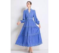 Vestito Lungo Blu In Pizzo Con Scollo A V Elegante Per Cerimonia Chic CF52035