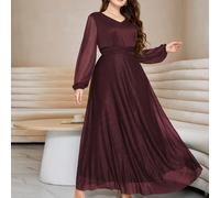 Vestito lungo con maniche a palloncino in in rete, abito elegante lungo da sera per donna 0XL,1XL,2XL,3XL,4XLColore unicoTessuto