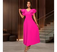 Vestito lungo con scollo a V, pieghe, maniche con volant, abiti casual da donna per festa, appuntamento, matrimonio, damigella, laurea, invitato al matrimonio, ritorno a scuola L,M,S,XL,XXLColore unic