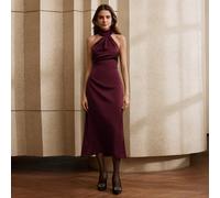 Vestito lungo con scollo alla cravatta plissettato verde, con un tocco urbano chic, per un outfit da donna al maxi per Capodanno L,M,S,XLNataleTessuto intrecciato