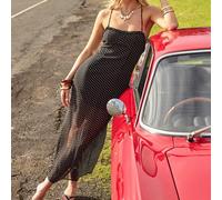 Vestito lungo con scollo alla halter, lacci e stampa a pois in stile Y2K, con dettagli a volant, perfetto per uscite serali e feste, ideale per il ballo di fine anno L,M,S,XL,XSGeometrico,stampa dappe