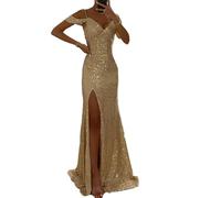 Vestito Lungo da Ballo Lungo da Sirena con Scollo a V e Paillettes Spalline Sottili e Scintillante