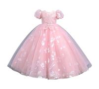 Vestito lungo da bambina, in tulle, increspato, da concorso, scintillante, linea ad A, abito da festa per compleanno, per bambine di 5 anni (RD2, 10-11 anni)