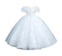 Vestito lungo da damigella d'onore, in tulle, increspato, da concorso, scintillante, linea ad A, abito da festa per compleanno, per bambine di 5 anni (bianco, 9-10 anni)