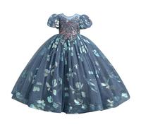 Vestito lungo da damigella d'onore, in tulle, increspato, da concorso, scintillante, linea ad A, abito da festa per compleanno, per bambine di 5 anni (grigio, 8-9 anni)