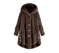 Vestito lungo da donna, a tunica da donna, lungo, invernale, con bottoni, a maniche lunghe, per esterni e outwear sciolto, cappotto comodo, tinta unita, in pile, felpa calda, tunica, marrone, XXL