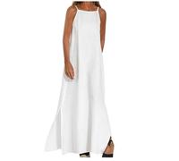 Vestito Lungo da Donna, Abiti Estivi Taglie Forti Scollo a V Senza Manica Vestiti Curvy Classics Abito Morbido Eleganti Tinta Unita Vestito Boho Women's Dress Abito da Spiaggia Vestiti Primavera