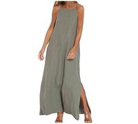Vestito Lungo da Donna, Abiti Estivi Taglie Forti Scollo a V Senza Manica Vestiti Curvy Classics Abito Morbido Eleganti Tinta Unita Vestito Boho Women's Dress Abito da Spiaggia Vestiti Primavera