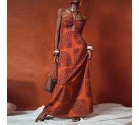 Vestito lungo da donna con scollo alla halter, vuoto, stile bohémien nomade, per la primavera e l'estate 2025, adatto per festival musicali, feste, vacanze, shopping - Z L,M,S,XSstampa dappertuttoTess