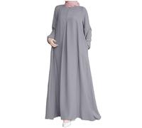 Vestito lungo da donna musulmana, abito da preghiera da donna musulmana, grande vita, a maniche lunghe, abito lungo chic ed elegante, girocollo, tinta unita, casual, con pieghe