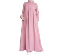 Vestito lungo da donna musulmana, abito da preghiera da donna musulmana, grande vita, a maniche lunghe, abito lungo chic ed elegante, girocollo, tinta unita, casual, con pieghe