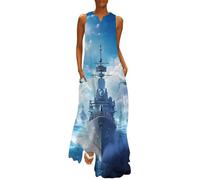 Vestito lungo da donna senza maniche da nave da guerra, stile casual, Stile:, L