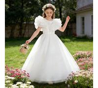 Vestito lungo da ragazza pre-adolescente in tulle con maniche lunghe, elegante, ricamato con fiocco, abito da principessa per damigella, compleanno, matrimonio, ballo, laurea, Pasqua 8Y,9Y,10Y,11Y,12Y