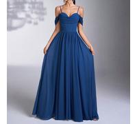 Vestito lungo da sera in chiffon fluido senza elasticità, con stringhe per la vita, scollo a camicia con lacci sottili, ideale per occasioni formali come gala, matrimoni, feste di laurea, feste di com