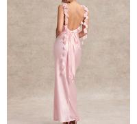 Vestito lungo di maglia a tinta unita color macaron, in colori pastello rosa, per matrimonio, damigella, cocktail, appuntamento, festa, scuola, vacanza, compleanno, uscita notturna, San Valentino, est