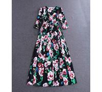 Vestito Lungo Donna Autunno Fiori Woman Autumn Flowers Maxi Dress 110203