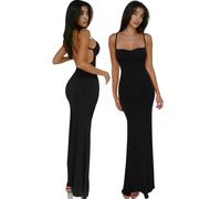 Vestito Lungo Donna Sexy Spaghetti Strap Maxi Abito Estivo Bodycon Senza Schienale Vestito Elegante Senza Maniche Collo Quadrato Vestiti da Sera Aderente Abito da Discoteca Cocktail Festa Cerimonia
